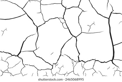 Vector and clip art pattern with many cracks and scratches. Cracked barren desert earth on background banner caused by drought from global warming.