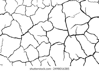 Vector and clip art pattern with many cracks and scratches. Cracked barren desert earth on background banner caused by drought from global warming.