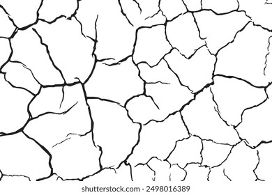 Vector and clip art pattern with many cracks and scratches. Cracked barren desert earth on background banner caused by drought from global warming.