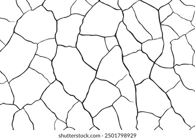 Vector and clip art pattern with many cracks and scratches. Cracked barren desert earth on background banner caused by drought from global warming.