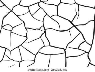 Vector and clip art pattern with many cracks and scratches. Cracked barren desert earth on background banner caused by drought from global warming. Vector illustration of cracked ground.