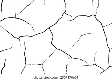 Vector and clip art pattern with many cracks and scratches. Cracked barren desert earth on background banner caused by drought from global warming. Clipart illustration.