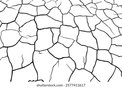 Vector and clip art pattern with many cracks and scratches. Cracked barren desert earth on background banner caused by drought from global warming, The ground has cracked in the heat.