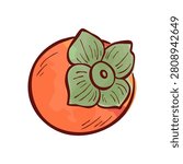 Vector clip art of a persimmon with watercolor stains. Autumn fruit for seasonal posters, stickers, prints, or jam packaging. Stylized illustration isolated on a white background. 