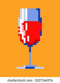 vector clip art of red wine in a elegant glass in pixel style