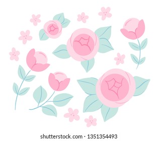 Vector clip art set of beautiful pink flowers