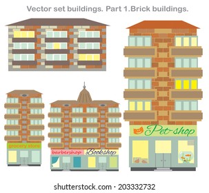 Vector clip art  set buildings.Part 1. Brick buildings.