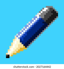 vector clip art of small blue pencil in pixel style 