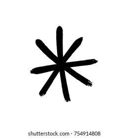 Vector, clip art. Snowflake, drawing, stylized, simple, brush, paint, funny, star, symbol, hand drawn, white background, contrast, gouache, sketch, print, element for pattern and other, design tool.
