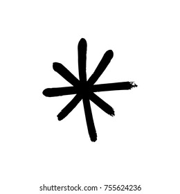 Vector, clip art. Snowflake, drawing, stylized, simple, brush, paint, funny, star, symbol, hand drawn, white background, contrast, gouache, sketch, print, element for pattern and other, design tool.
