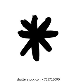 Vector, clip art. Snowflake, drawing, stylized, simple, brush, paint, funny, star, symbol, hand drawn, white background, contrast, gouache, sketch, print, element for pattern and other, design tool.
