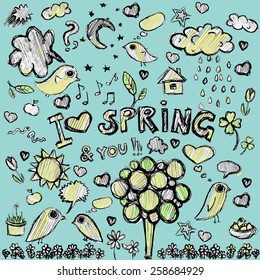 vector clip art spring colorful  illustrations blue background