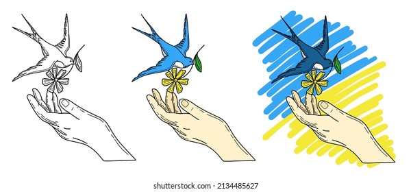 Vector clip art in support of Ukraine.The bird that carries the world.