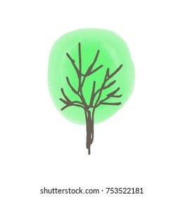Vector, clip art. Tree, crown, forest, green, watercolor, stains, laconic, minimal. Print, stamp, element for design. Isolated object.