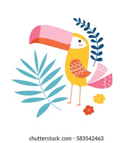 Vector clip art tropical illustration with toucan bird