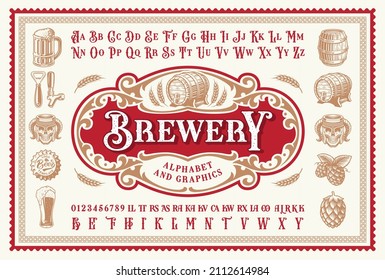 Vector Clip Art with a vintage font and graphics for alcohol labels or emblems