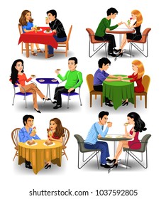 vector clip arts of couples and coworkers eating out and drinking coffee