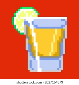 Imagen del clip vectorial de un vaso de tequila con cal en el estilo de píxel