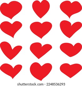 Vector clipart of 12 red hearts