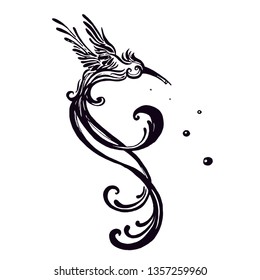 vector clipart bird hummingbird isolate on white background. Monochrome illustration in sketch style.