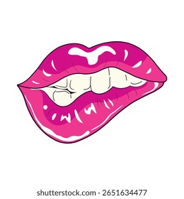 clipart de vetor de lábios mordidos com dentes cor rosa 