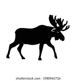 Vector clipart. Black silhouette of a moose on a white background.
