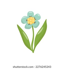 Vector clipart cartoon blue flower. Doodle style. On a white background.
