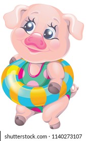 vector clipart cartoon character pig in a swimsuit