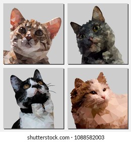 vector clipart cats set of polygons