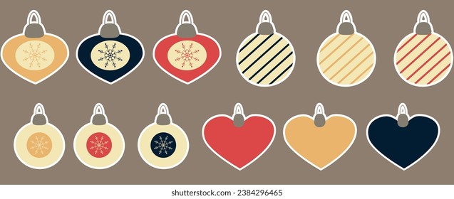 Vector clipart with Christmas balls, ornaments and snowflakes. Christmas bubbles stickers set