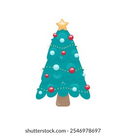 Vector clipart of a Christmas tree, in cartoon style. Stock isolated clipart on a white background. For Christmas design. For holiday cards, stickers
