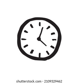 Reloj de clipart vectorial sobre un fondo transparente, dibujado a mano.