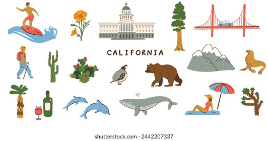 Vector clipart collection with California symbols