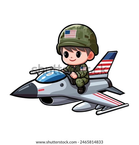 vector clipart a cute air force boy cartoon riding air force plane