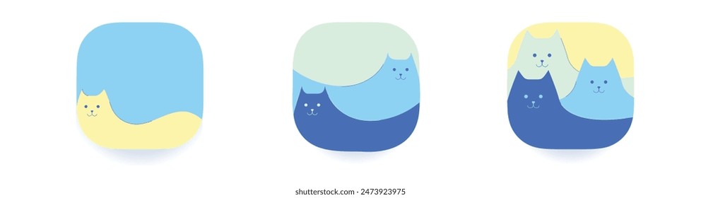 Vector clipart of cute cats on a square background is an adorable and eye-catching design element, ideal for use in a variety of creative projects.