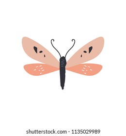 Vector, clipart. Cute moth butterfly art, sticker, decor element. Isolated object.