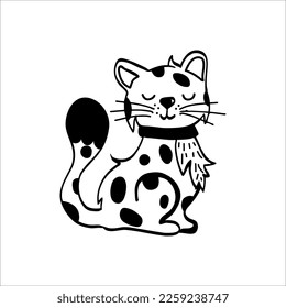 Vector clipart cute spotted kitten with closed eyes in doodle style.