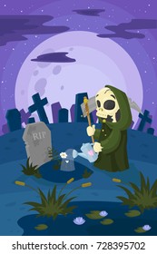 vector clipart Death that watering flowers