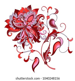 vector clipart decorative abstract red flower with oriental style, beautiful vintage branch of flowers with ornaments