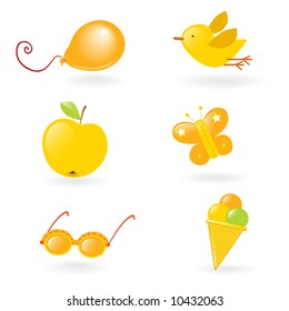 vector clip-art of different yellow colored objects set that kids love isolated on white background