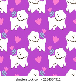 Vector clipart dog seamless pattern. Dogs breed. EPS and JPG illustration. Funky doodle trendy print, colorful handdrawn childish cartoon art. Groovy fauve abstract collage decor elements in authors