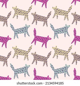 Vector clipart dog seamless pattern. Dogs breed. EPS and JPG illustration. Funky doodle trendy print, colorful handdrawn childish cartoon art. Groovy fauve abstract collage decor elements in authors