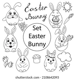 Vector clipart for Easter. Easter bunnies set. Vector on a transparent background. Hand drawn.
