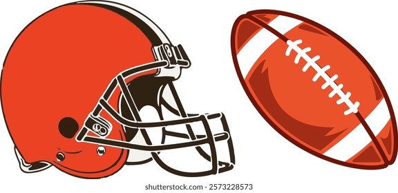 A vector clipart featuring a detailed American football helmet and ball. Perfect for sports designs, team logos, posters, merchandise, web design, invitations, and game day promotions