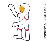 Vector clipart, flat cartoon of a dancing astronaut in suit in open space on a plain background in a limited color palette. Icon for learning about moon landing, space exploration, science and cosmic.