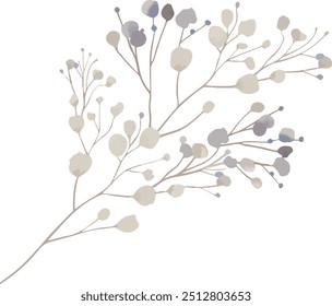 Vector, clipart, flower branch, purple flowers, meadow flowers, blue wild flowers, small flowers. Template space for text. Greeting cards, invitation, baby shower, birthday, event, holiday, wedding.