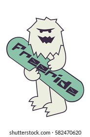 Vector clip-art of funny Yeti character with snowboard, may be used for logo, stickers or illustration 