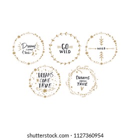 Vector clipart. Hand drawn boho frames set. Isolated objects.