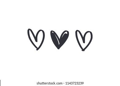 Vector, clipart. Hand drawn hearts silhouette, sketches, symbols. Decor elements set for your design.