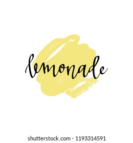 Vector, clipart. Handwritten style font, text pastel colors card, poster, t-shirt lettering print. Lemonade summer positive text